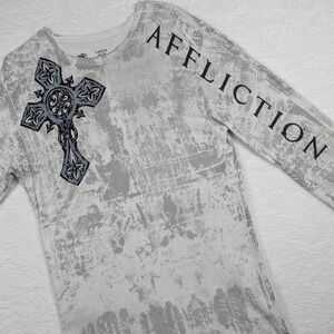 Affliction Shirt Mens Large Gray Thermal Long Sleeve Cross Wings Gothic Y2K USA